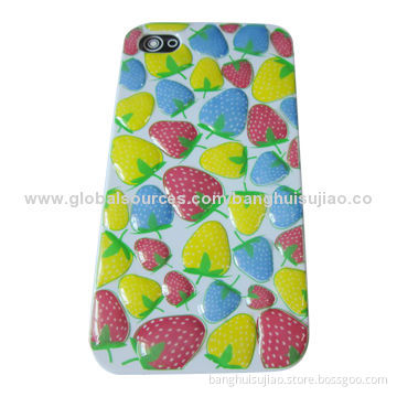 2014 Beautiful Strawberry Relief PU Case for iPhone 5 with IML Technology
